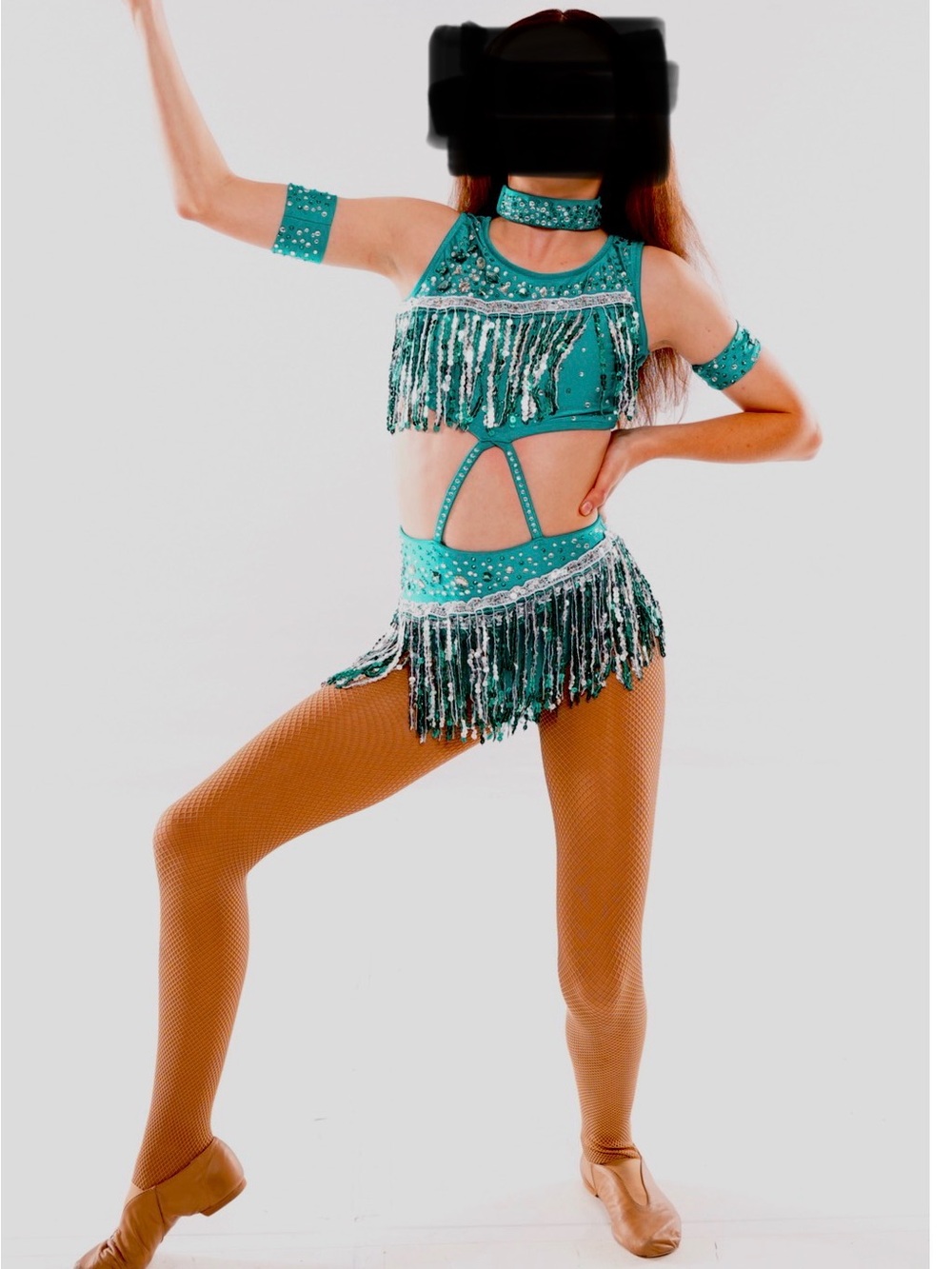 Glamour Teal Sequin Fringe Dance Two-Piece (Large Child)